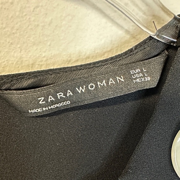 Zara Woman Black Blouse White Button Accents L - Picture 2 of 5